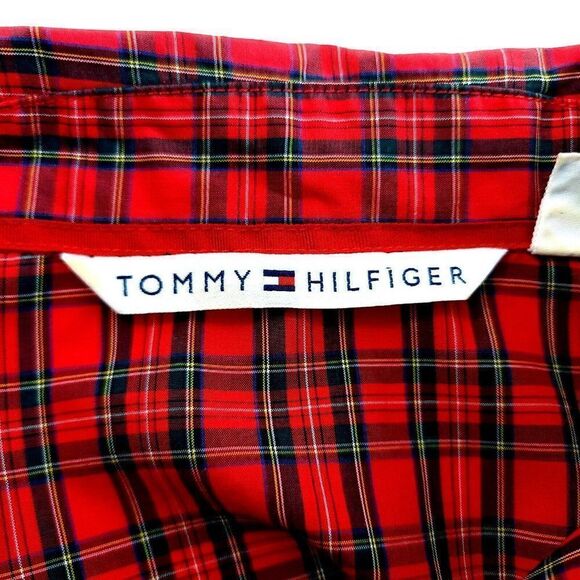 Tommy Hilfiger Red Green Plaid‎ Button Front Dress Shirt Size 10 - Picture 7 of 8